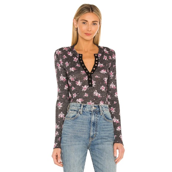 Free People Tops - Free People NWT One of the Girls Printed Henley Pink Floral Long Sleeve Top New